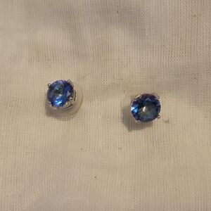Irridescent Blue Stud Earrings Set In Silver.